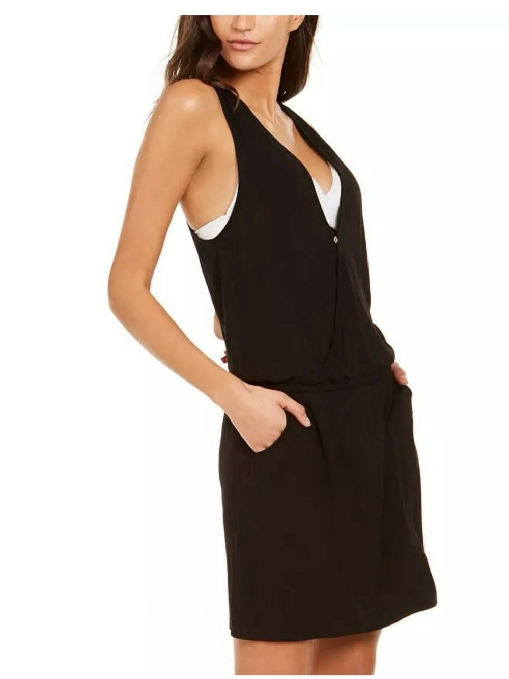 New Calvin Klein Women Surplice Racer-Back Tunic Swim Cover-up (L/XL Black)